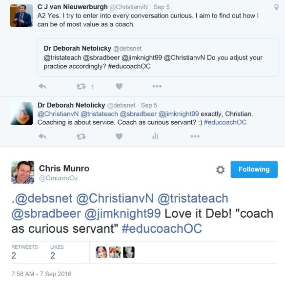 snippet of conversation from the last #educoachOC Twitter chat